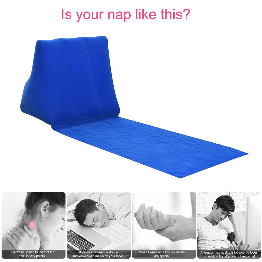 Inflatable Beach Mat Camp Lounger Back Pillow Triangle Cushion (Dark Blue)