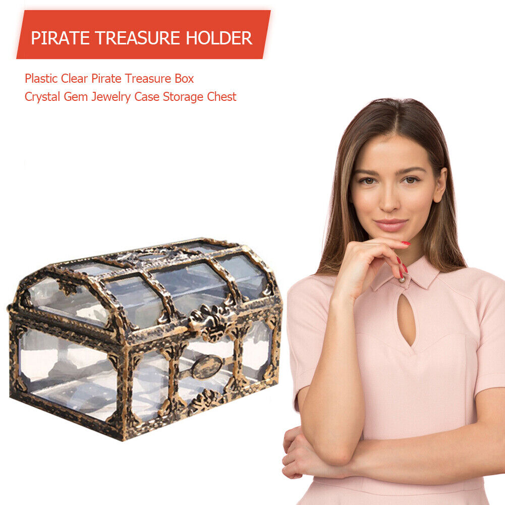 Plastic Clear Pirate Treasure Box Crystal Gem Jewelry Case Storage Chest