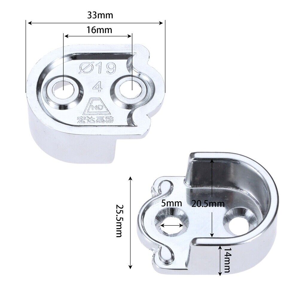2Pcs Wardrobe Closet Tube Rail Support Metal Rod Bracket  Pole Holder 19mm Dia