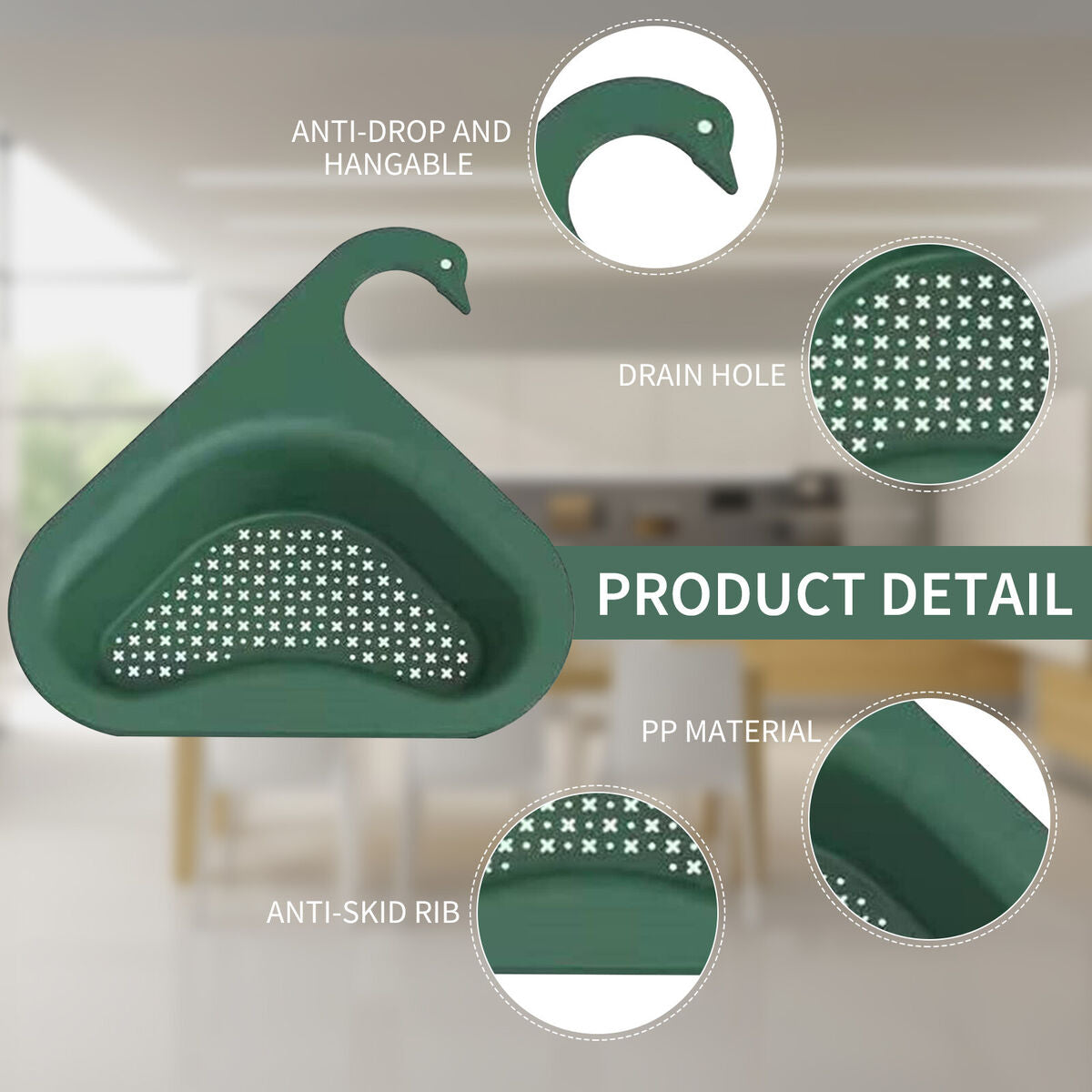 Sink Strainer Basket Triangular Hanging Filter Sink Storage Shelf (Green)