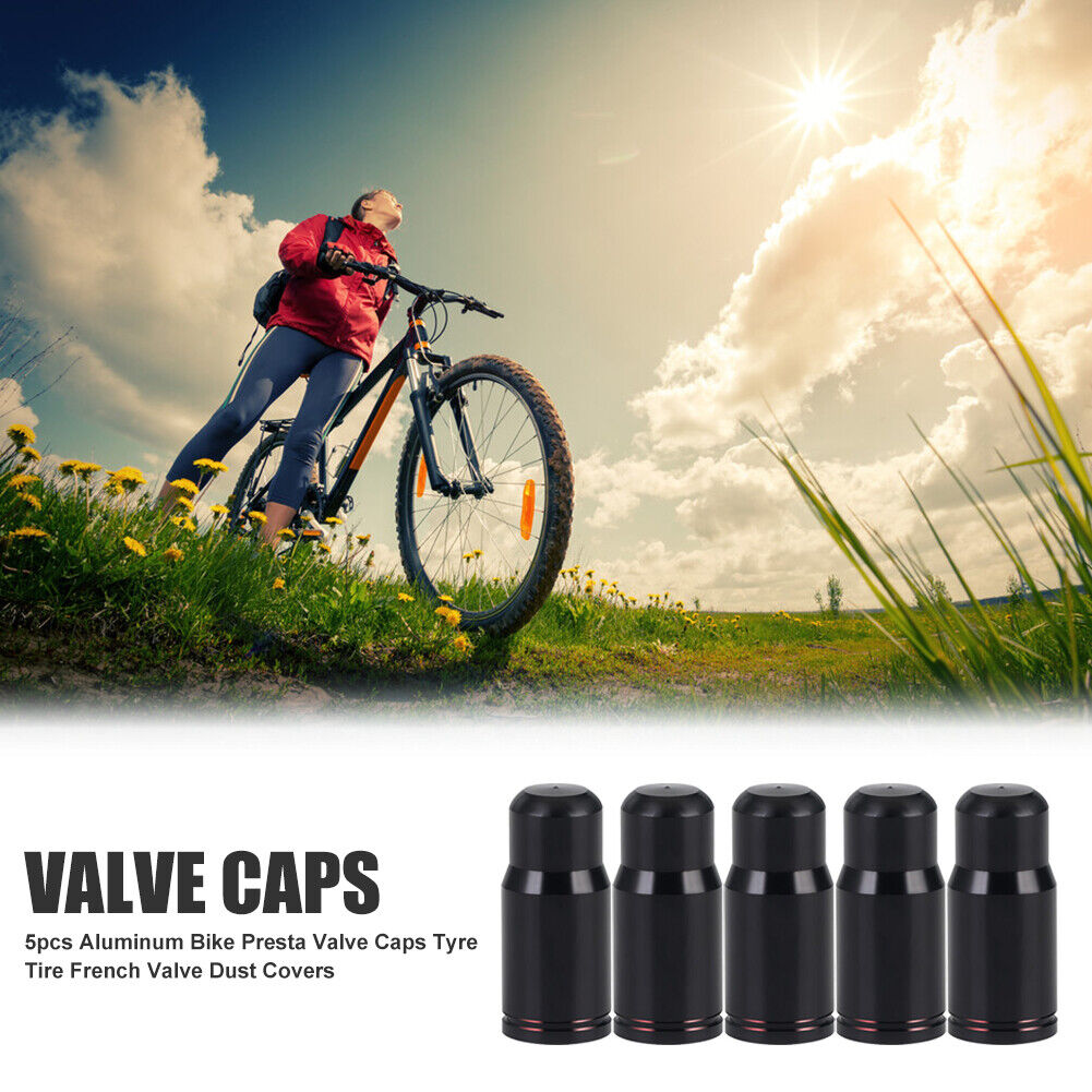 5pcs Aluminum Bike Presta Valve Caps Tire French Valve Dust Covers (Black)