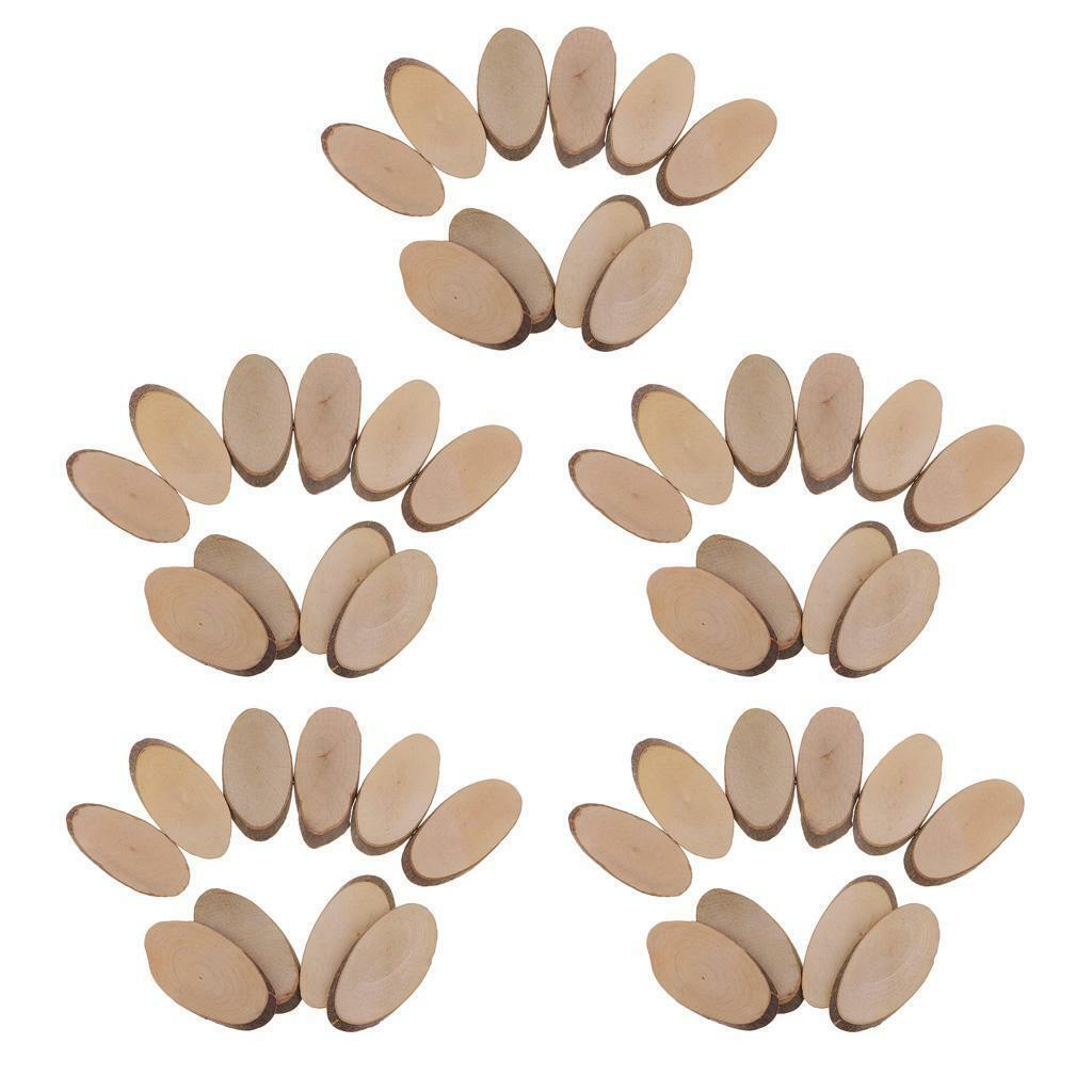 50pcs Oval Shapes Wood Log Slices Natural Tree Bark Decorative Embellishment