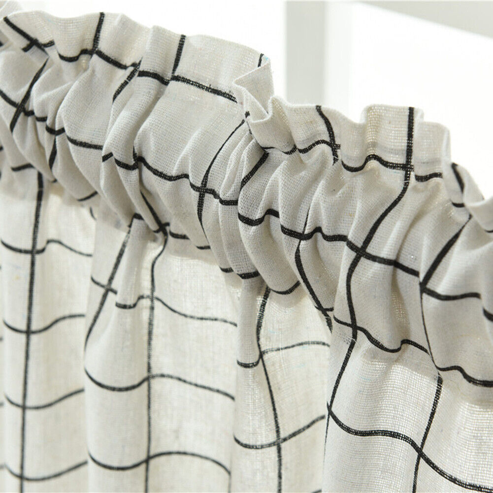 Short Curtain Shading Curtains Home Decor for Window Screen (White Grid)