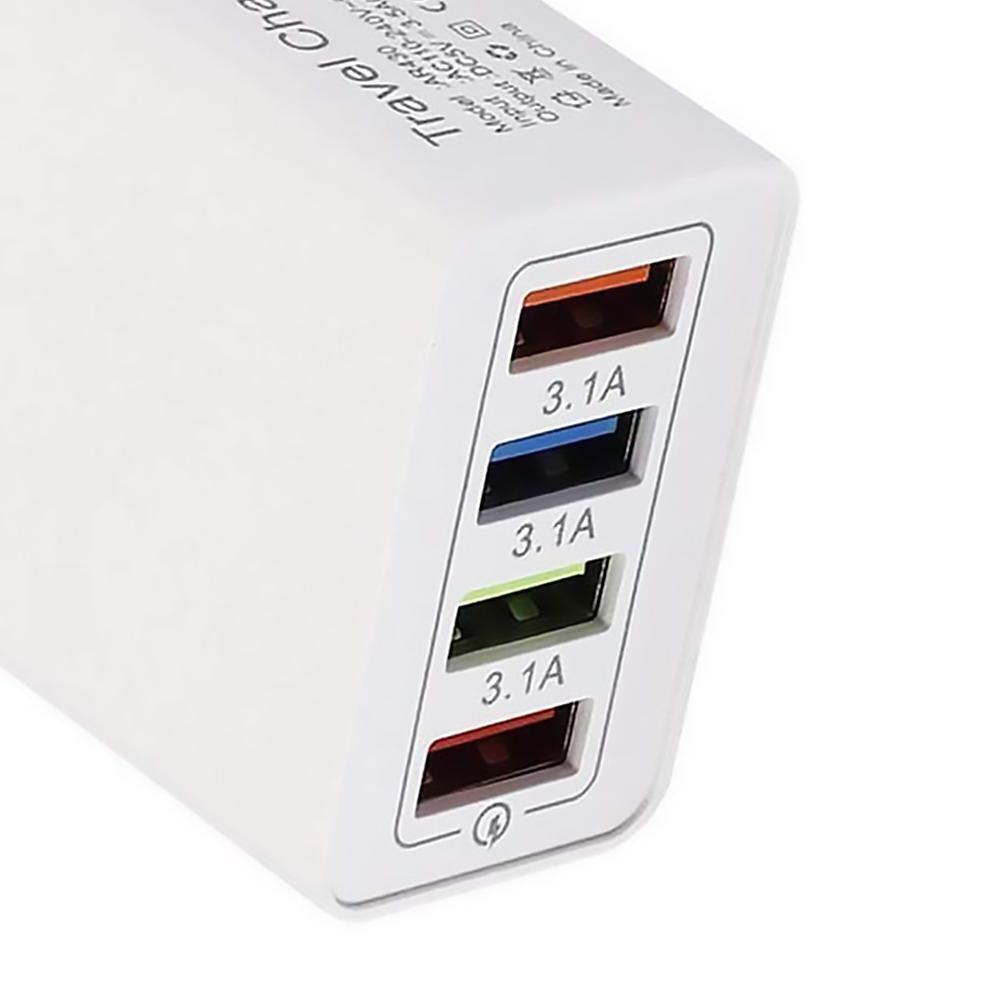 4 USB Wall Charger Phone Fast Charging Charger EU Plug Adapter (Lake Blue)