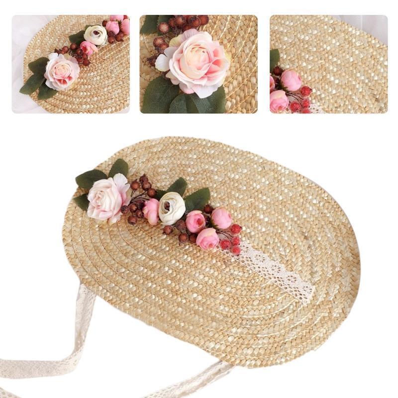 Flower Decor Women Sun Hat Lolita Tea Party Flat Hat Outdoor Beach Summer Cap