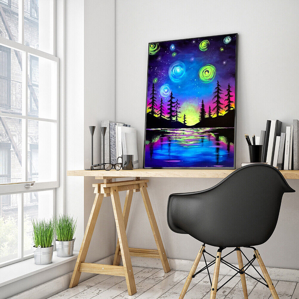 5D DIY Pine Night View Full Round Drill Diamond Painting Kit Mosaic Craft
