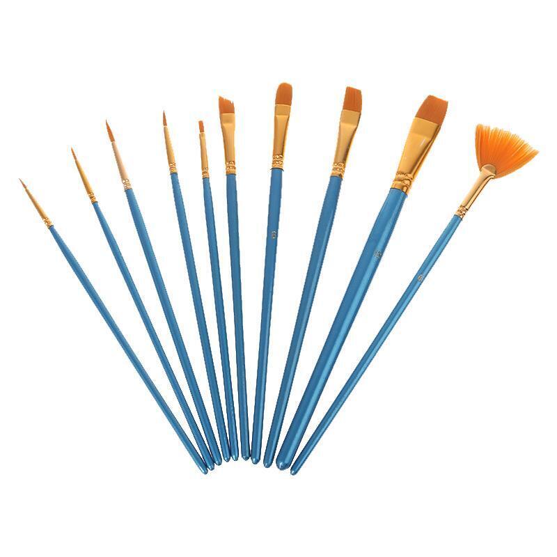 10Pc Acrylic Paint Brush Nylon Hair Watercolor Flabellum Pointed Tip Artists Set