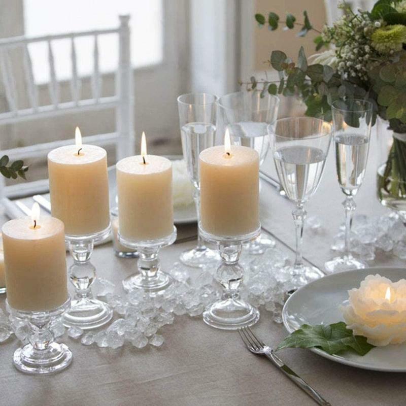 Clear Glass Candle Holder Set of 3 Tall Candlestick Stand Kit Desktop Ornament