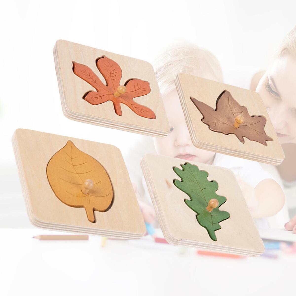 Wooden Jigsaw Leaf Puzzle Busyboard for Sycamore Kindergarten Teaching Tools