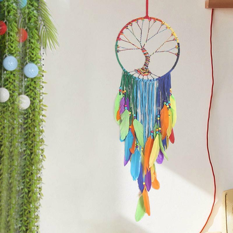 Tree of Life Dream Catchers with Feather Handmade Dreamcatcher Boho Wall Hanging