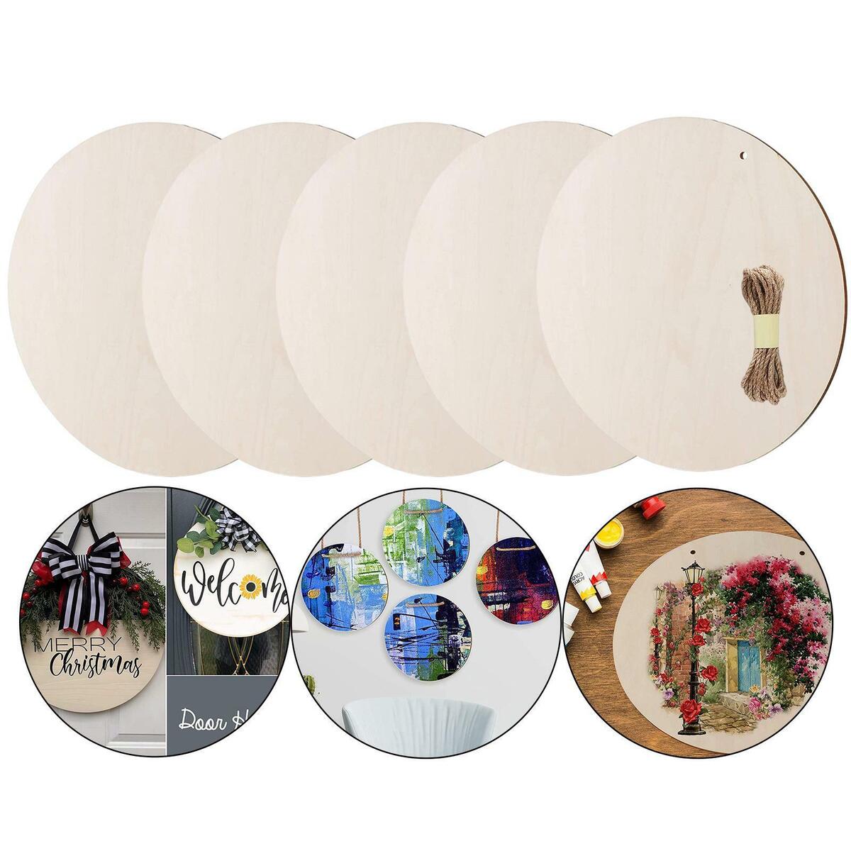 5Pcs Unfinished Wooden Pieces Wooden Cutouts for DIY  Art Crafts