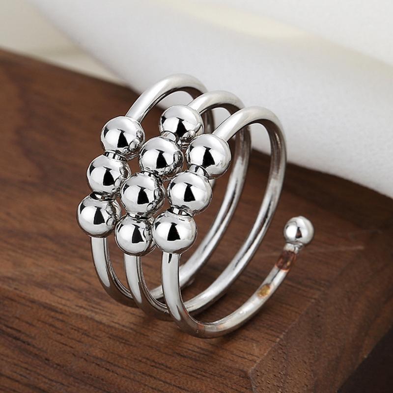 Alloy Anxiety Fidget Ring with Beads Stress Relief Ring Spinner Meditation Ring