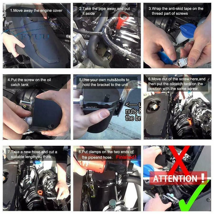 300ML Oil Catch Can Kit Reservoir Tank Engine Black Polish Baffled For Car