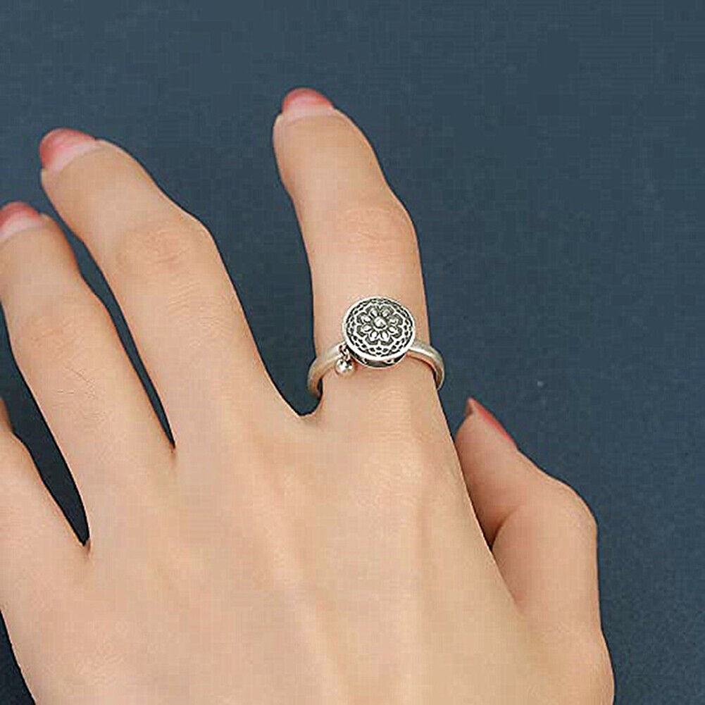 Copper Lotus Seat Rotation Anti Stress Rings Adjustable Opening Jewelry
