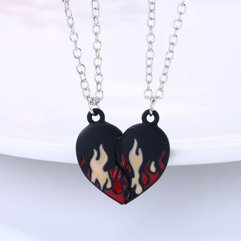 2Pieces Fire Flames Necklace Chain Charm Flame Necklace for Women Men Birthday