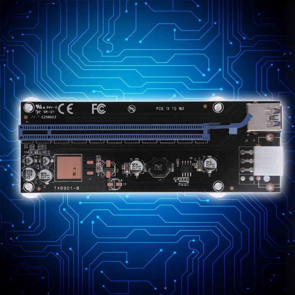 PCI-E Express 1x to 16x Extender Riser Card 6Pin USB3.0 Cable for BTC Miner