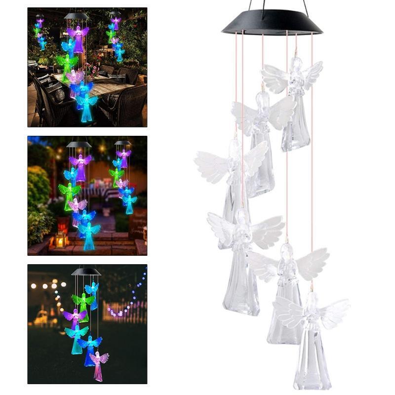 Solar Angel Wind Chime Light Elegant Wall Hanging Decor Ornament Outdoor Garden