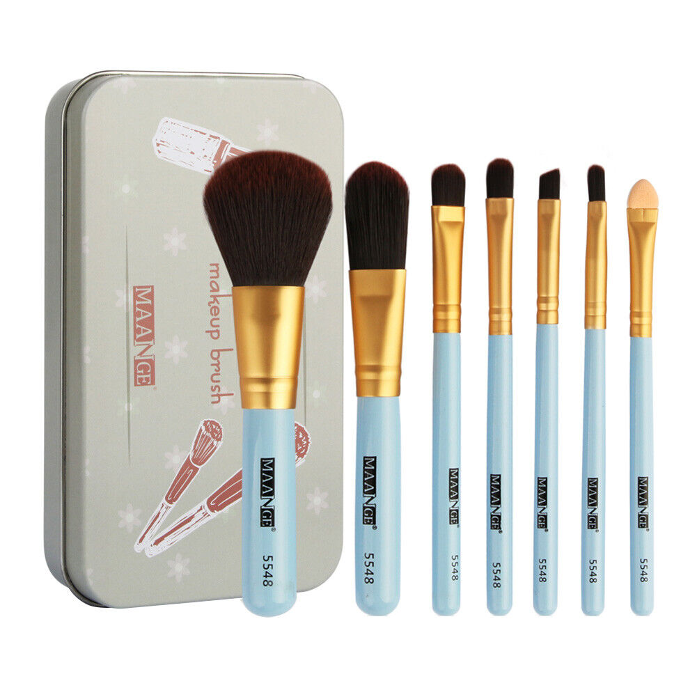 Portable 7pcs/Set Pro Makeup Brushes Foundation Eye Face Cosmetic Tool/Blue