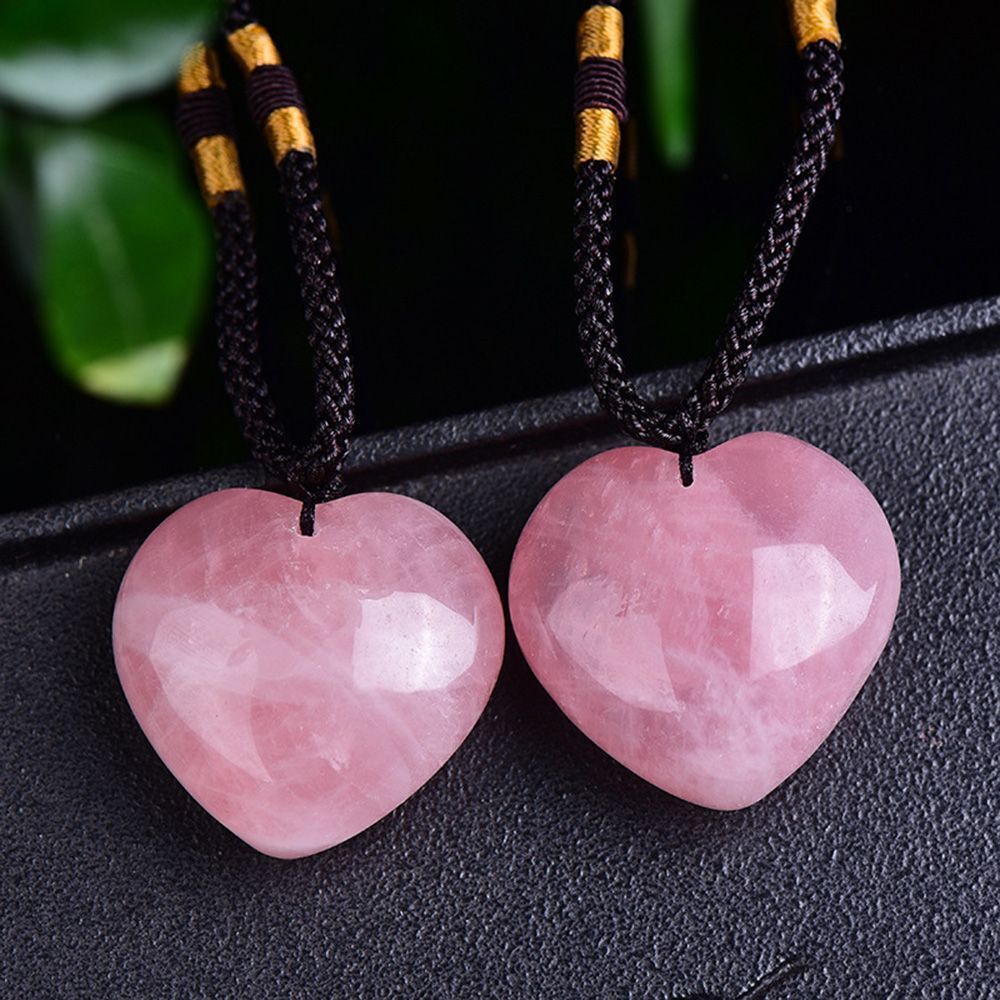 Energy Healing Magic Wand Gift Heart Pendant Jade Gem Pink Crystal Necklace