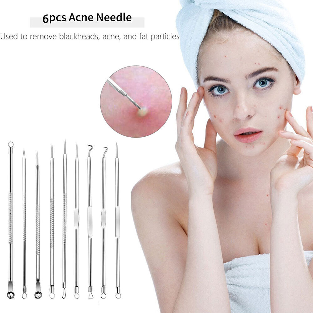 9pcs Stainless Steel Blackhead Comedones Acne Blemish Extractor Remover
