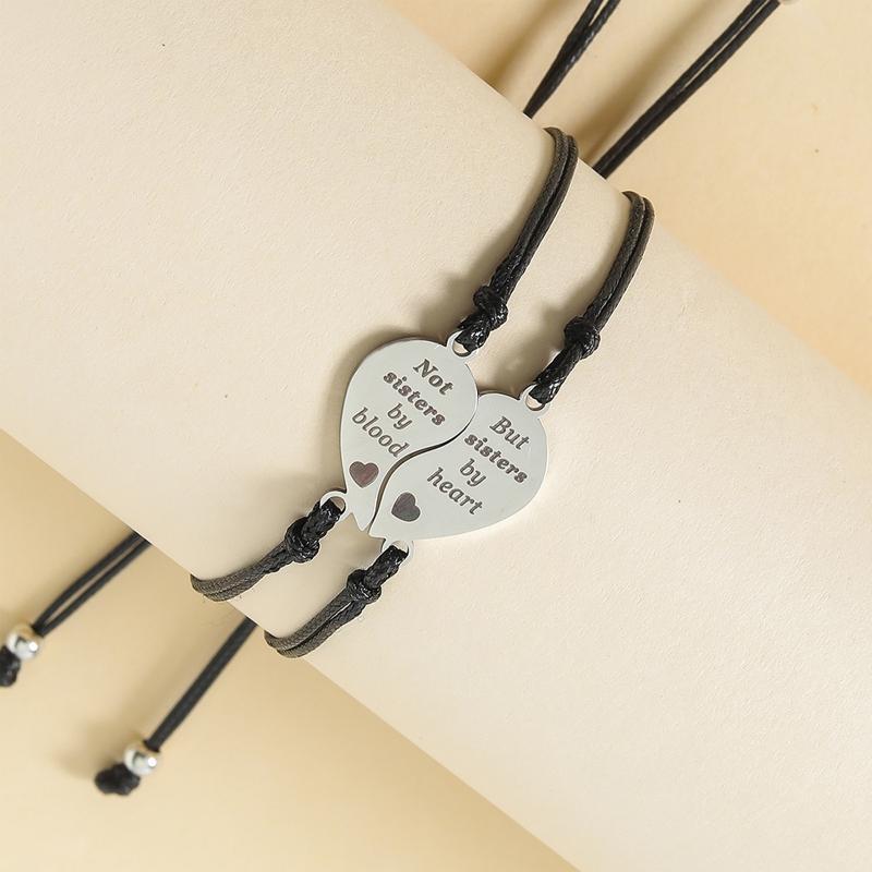 1 Pair Best Friends Matching  Heart Bracelets Set Sisters Twins Stainless Steel