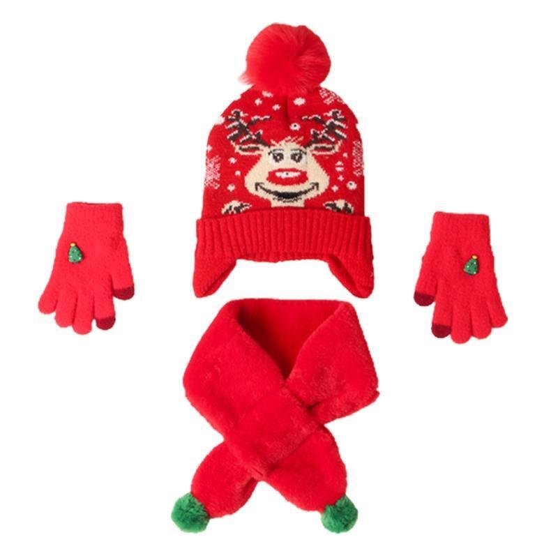 3pcs/set Led Christmas Antlers Children Hat Scarf Gloves Gift Box for Birthday
