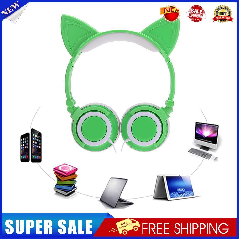 Luminous Foldable Rechargeable Headphone Cat Ear Shaped Headset (Green)-135