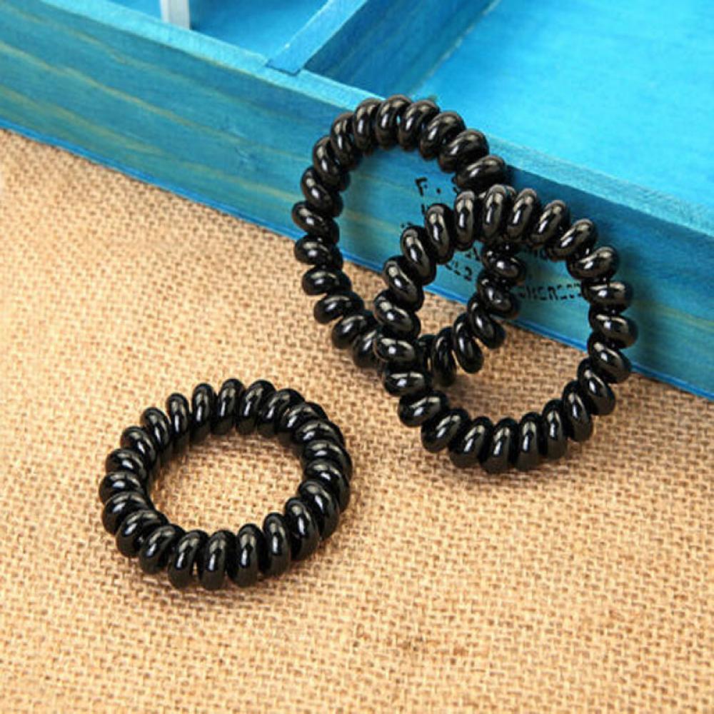 Elastic Girls Black Rubber Hair Rope Extendable Hair Ties Telephone Wire