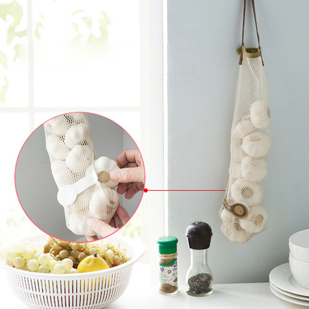 Net Fruit Vegetable Garlic Onion Hanging Storage Bags Reusable Organizers