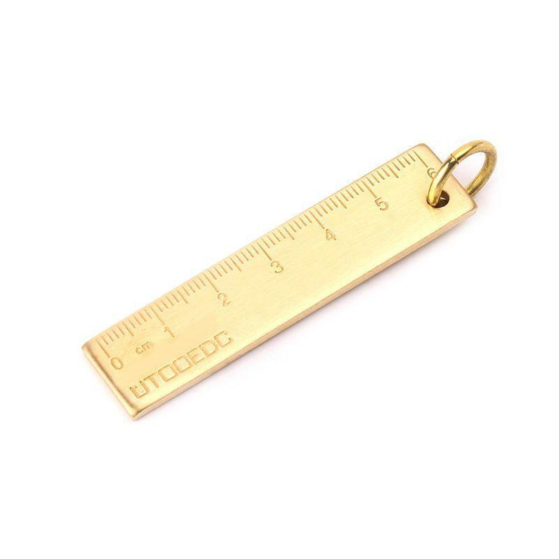 Outdoor Camping Copper Ruler Portable Mini EDC Tool Brass Scale Keychain Pendant