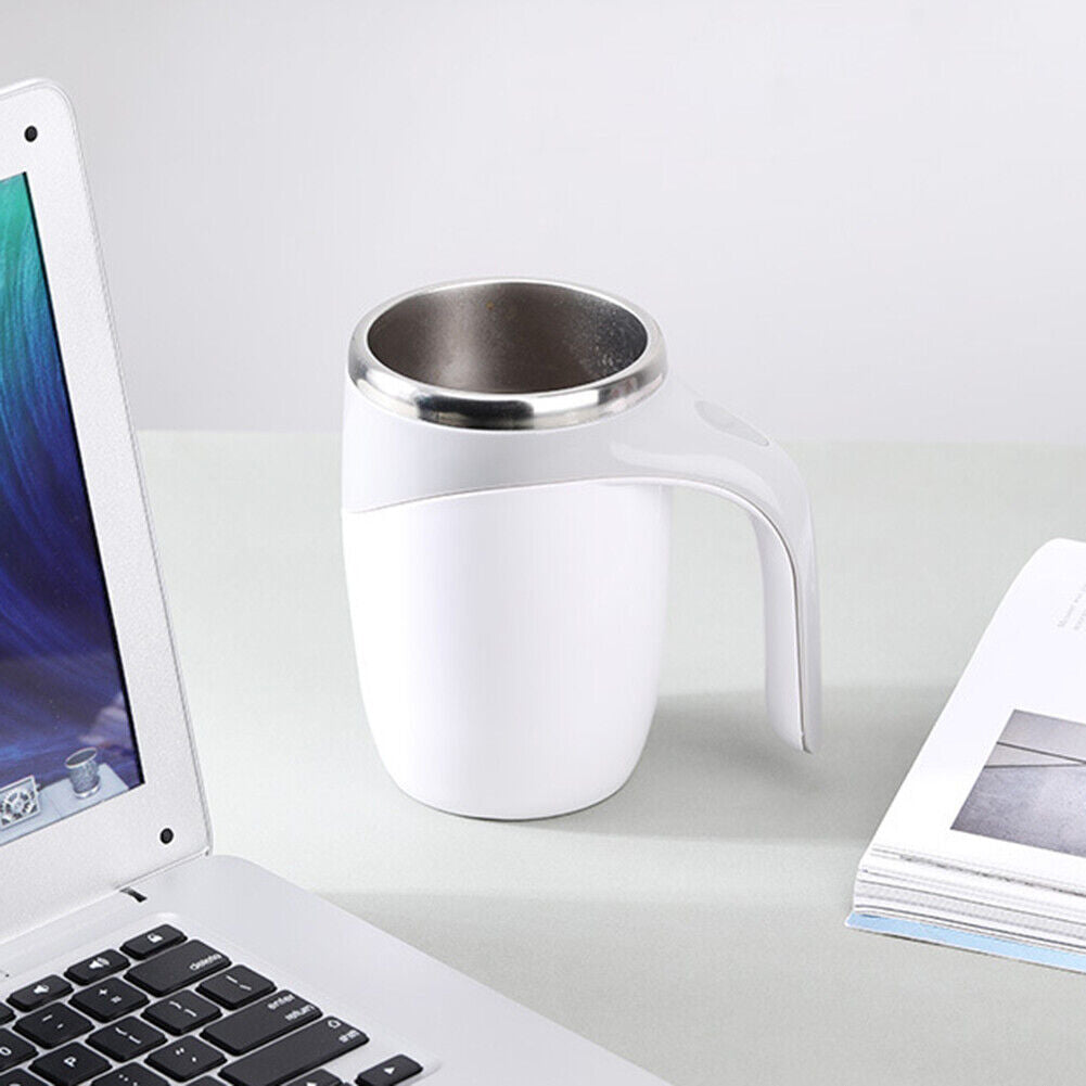 Electric Stirring Coffee Mug Automatic Steel Mixer Milk Whisk Cup (White)