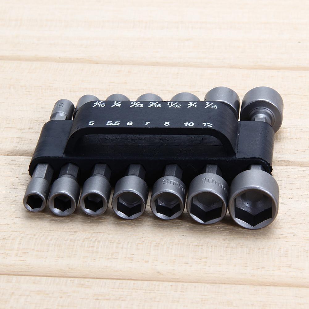 14pc Power Nut Driver Drill Bit Set SEA Metric Socket Wrench Screw 1/4" Hex