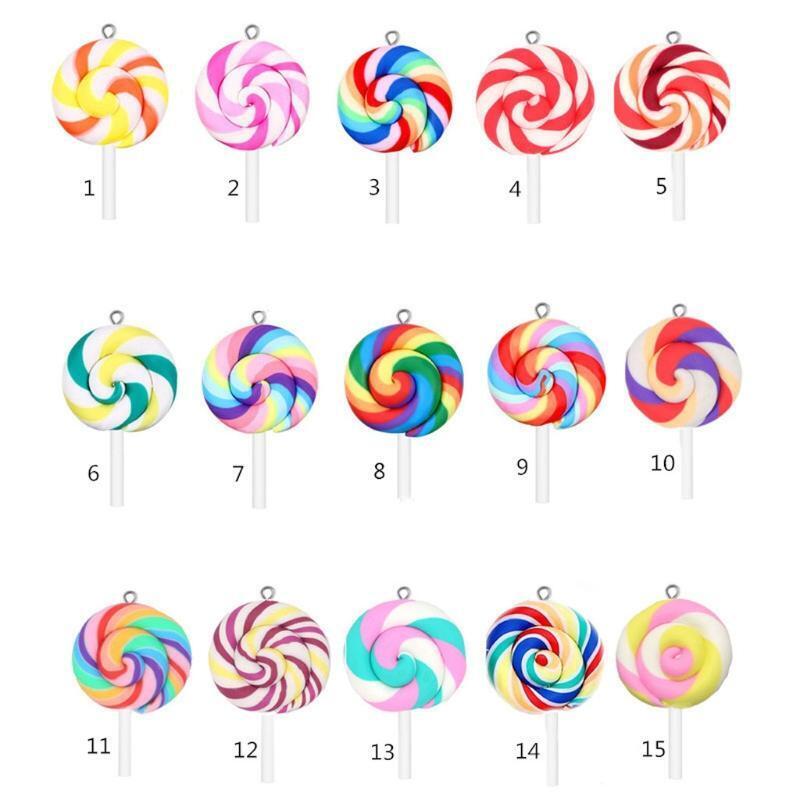 100Pcs Colorful Lollipops Pendant Charms Big Size Rainbow Swirl Lollipop Crafts