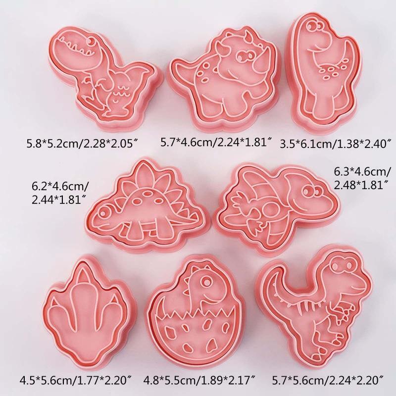 Set of 8 Plastic Cookie Moulds Cutters Biscuit Stamper Cutters Dinosaur Shaped