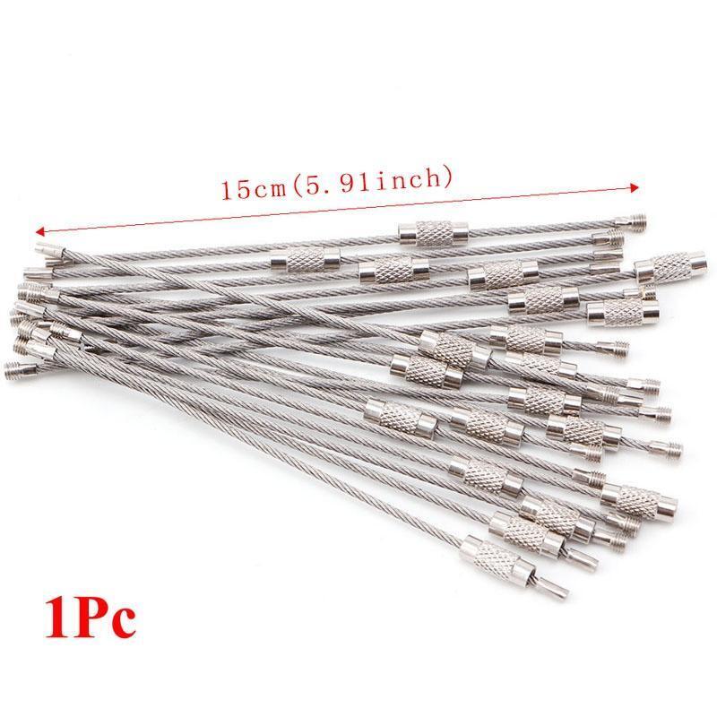 Lot Outdoor Hiking Screw Lock Stainless Steel Key Ring Chain Wire Rope Cable
