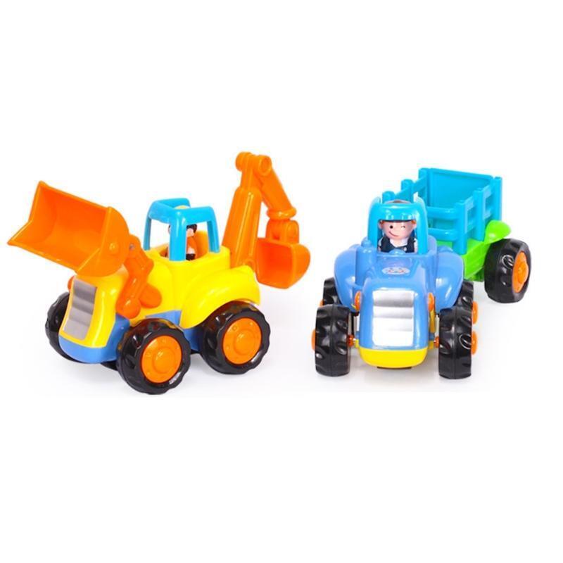 4 Pieces Kids Friction Power Car Set Tractor Concrete Mixer Dumper Bulldozer