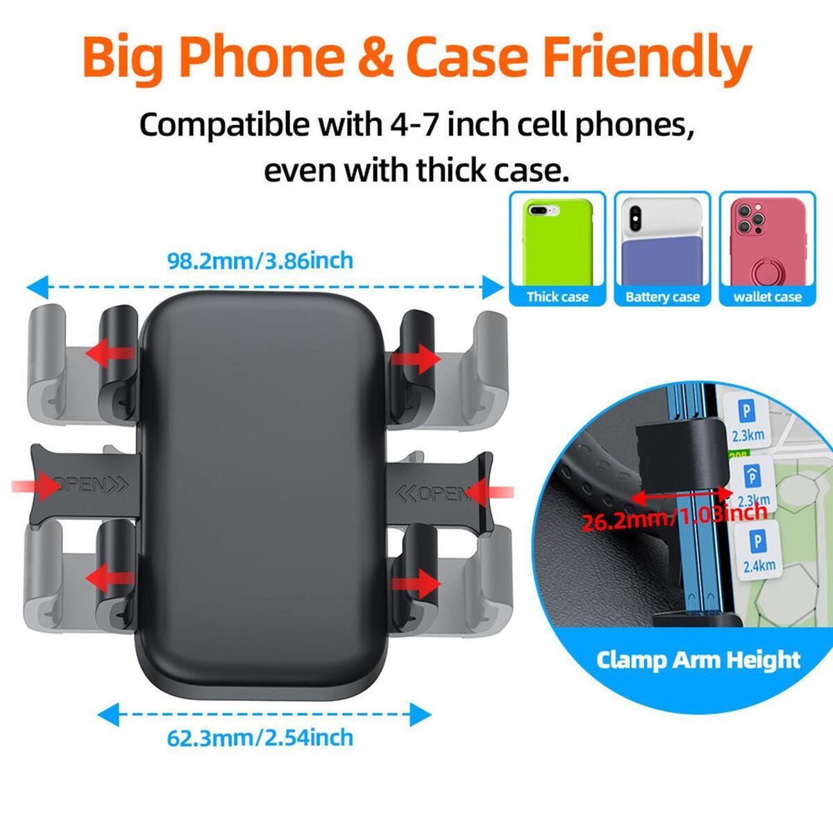 Car Rearview Mirror Phone Holder 360 Degrees Knobs Multiangle Adjustment Free