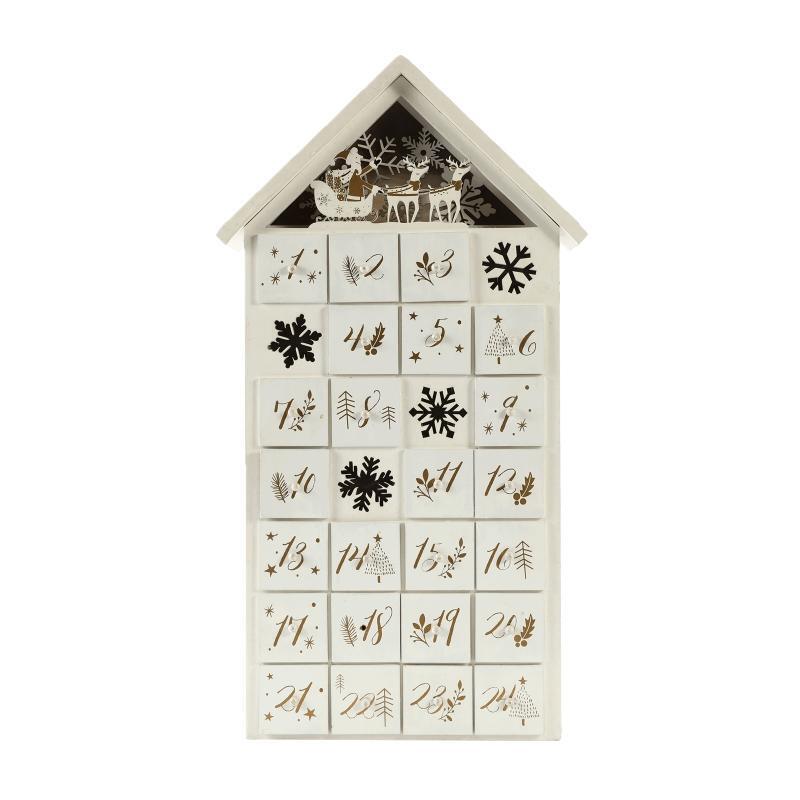 24 Day Advent Calendar Wooden Countdown to Christmas Calendar Deco w/ 24 Drawers