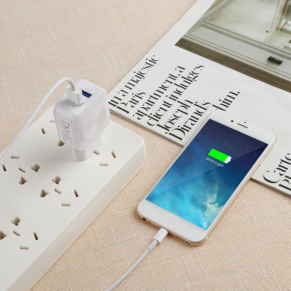 Travel 5V 2.1A 1A Dual Ports USB Wall Charger Charging Adapter US (White)