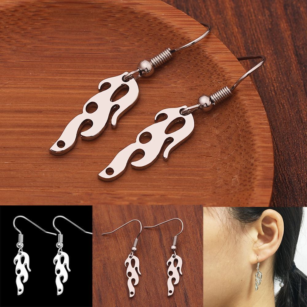Women Men Streetwear Jewelry Hook Fire Flame Earrings Wave Sun Dangle Stud Drop
