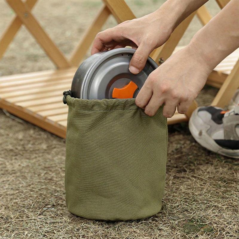 Camping Drawstring Storage Bags Canvas Sundry Makeup Pouch Built-in Compartment