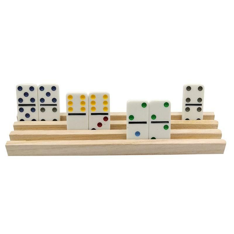 Wooden Domino Train Domino Trays  4 Solid Wood Domino Holders with Tilted