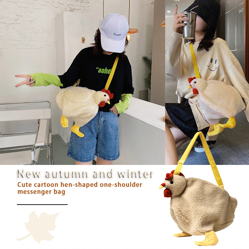 Cute Women Crossbody Purse Cartoon Chicken Shaped Kids Fleece Crossbody Bag