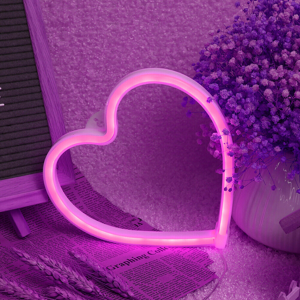 LED Neon Light Heart Sign Night Lamp Xmas Valentine Day Decor Gift (Pink)
