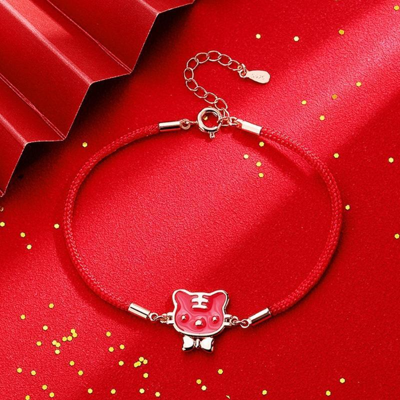 Unique Discoloration Charm Bracelet Red String Bracelet with Tiger Pendant Girls