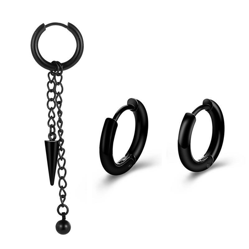 3xUnique Punk Long Tassel Chain Ear Cuff Earrings Stainless Steel Black Earrings