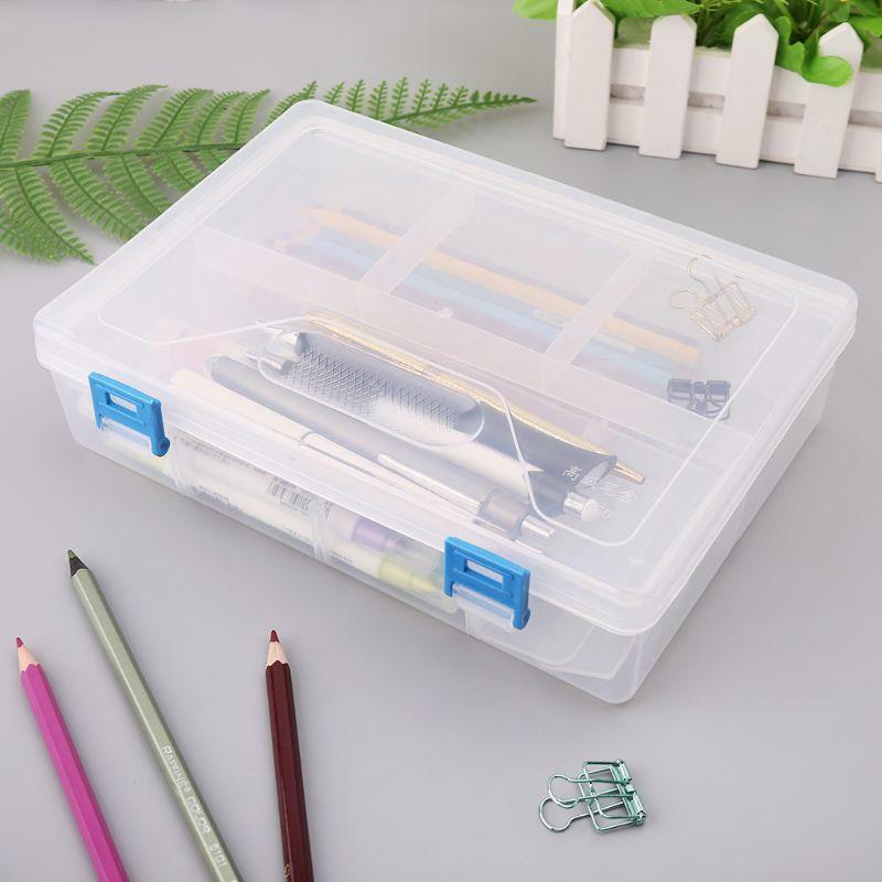 Double Layer Pencil Case Transparent Plastic Pen Storage Box Kids Stationery