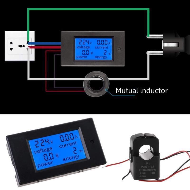 AC 80-260V 100A Voltage Current Watt Power Energy Meter PZEM-061 with Split CT