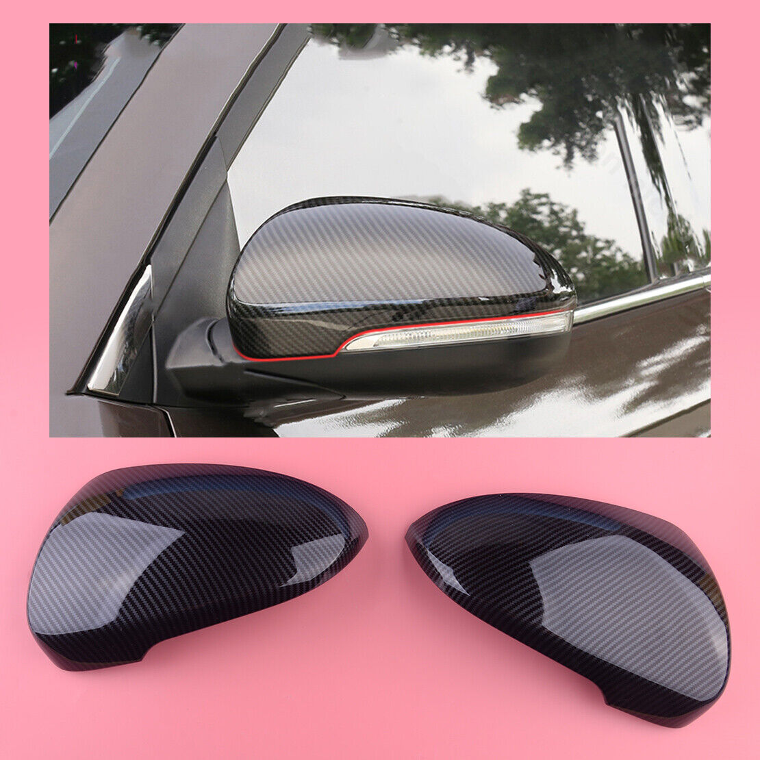 Carbon Fiber Style Mirror Cover Cap Fit For Hyundai Tucson 2015-2020