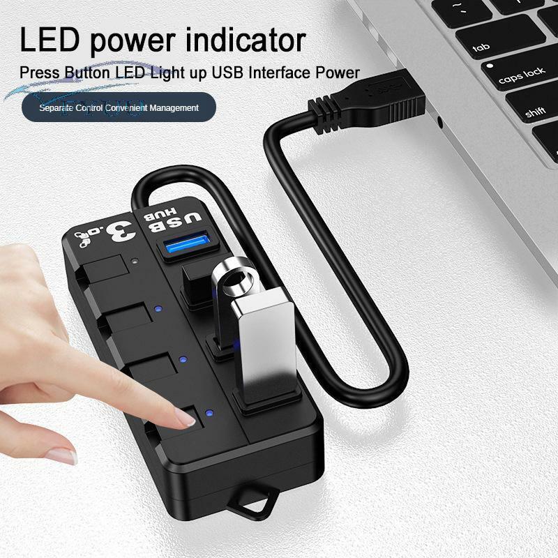 USB3.0 Hub Splitter Adapter 4 Port On/Off Switch Dock Station Use For PC Laptop
